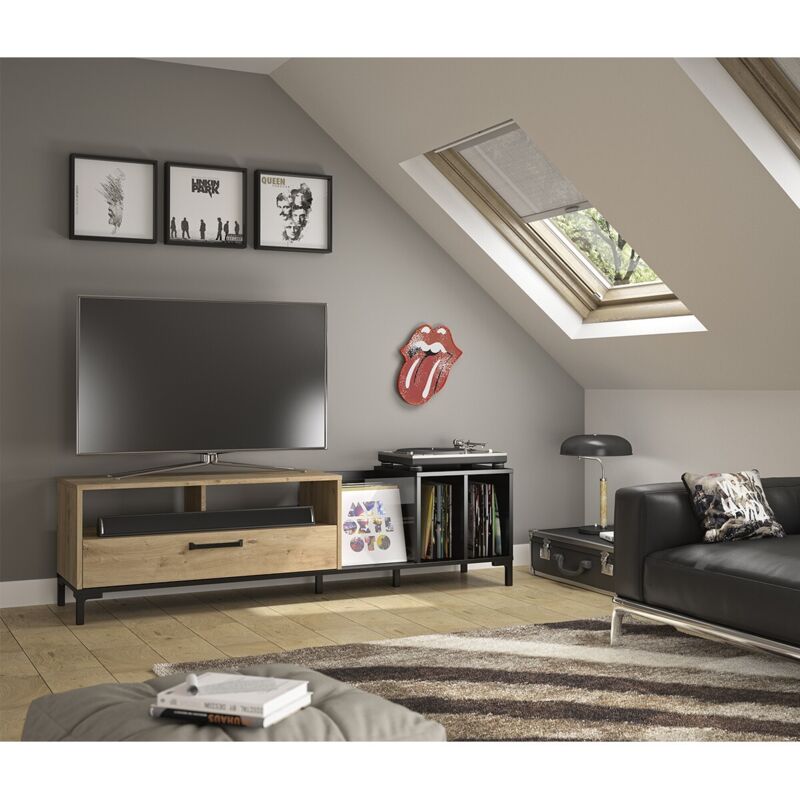 Mobile TV con 2 vani aperti e 2 ante L140 cm - BOLOGNE