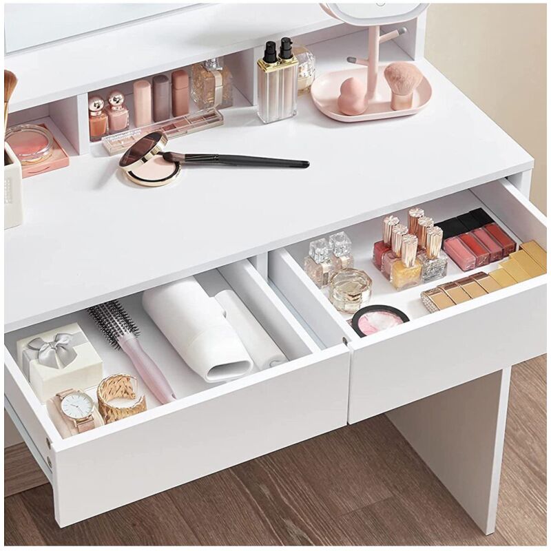 Toeletta Con Luci LED VASAGLE - Specchio, 2 Cassetti, Ripiani Regolabili, Nero Moderno - Foto 11