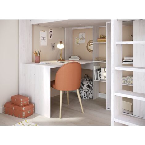 Letto A Soppalco Scrivania Divano E Contenitori 90x200cm Abete Massello Bianco Goliath Ii