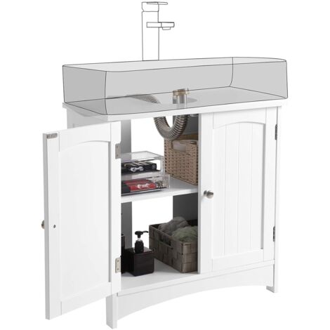 Mobiletto Sottolavabo Con Ante A Lamelle - 60x30x60 Cm, Bianco, Ripiano Regolabile