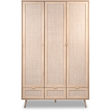 Armadio a 3 ante con appendiabiti L120 cm - Stampa effetto rattan (1/4)