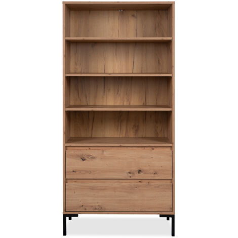 Furologee Scaffale a scala a 5 livelli con 2 cassetti, scaffali stretti per libreria, libreria industriale autoportante per camera da letto, soggiorno, bagno, casa, ufficio, balcone, legno e metallo