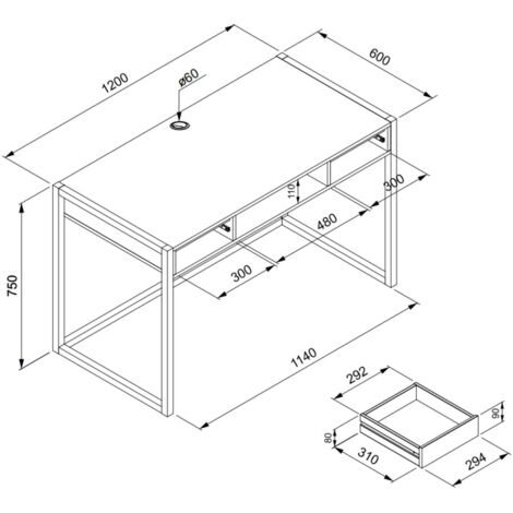 Scrivania ragazzi 3 cassetti L120 cm in legno e bianco - Finland