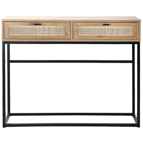 Consolle d'ingresso con 2 cassetti e ripiano inferiore, stile industriale legno vintage e metallo nero, 100 x 35 x 76,5 cm per soggiorno o corridoio | Leroy Merlin