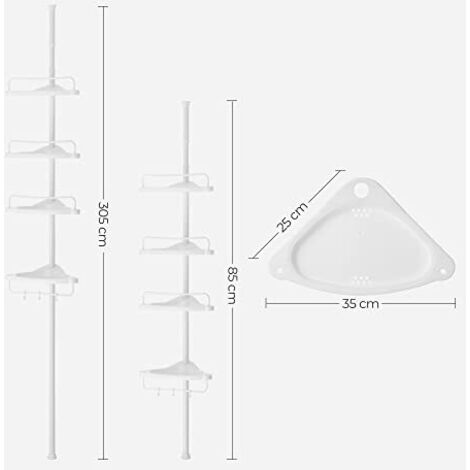 Mensola Doccia Telescopica SONGMICS A 4 Ripiani - Scaffale Angolare Regolabile Per Bagno, Bianco