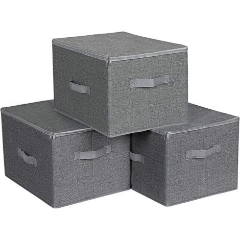 WOLTU Set di 5 Cubi di Tessuto, Scatole Ripiegabili da Ripiano con Maniglia e Telaio in Metallo, Crema, 32,5x32,5x31cm