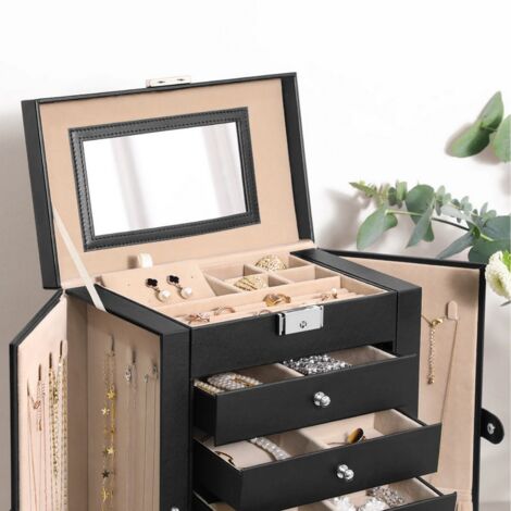 Miratino - Portagioie In Legno Rustico A 5 Strati, Con Specchio E Ante, 36x26x30 Cm, Organizer Per Collane E Anelli - 2