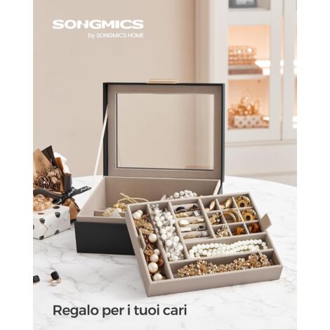 Portagioie Friedrich London Friedrich Portagioielli London In Vera Pelle - Con Specchio E Scomparti Multiuso - Nero Casetta Gioielli Con Specchio - Foto 13