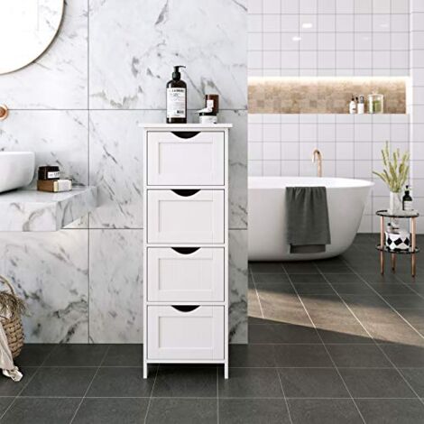 Cassettiera Da Bagno ESituro Con 4 Cassetti – Mobile Autoportante Bianco, 56x30x82 Cm, Con Ripiano Regolabile