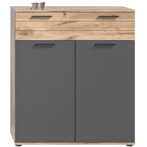 Scarpiera Moderna 90x120 Cm – Con 3 Ripiani, 1 Cassetto E 1 Anta, Design Ondulato, Colore Nero