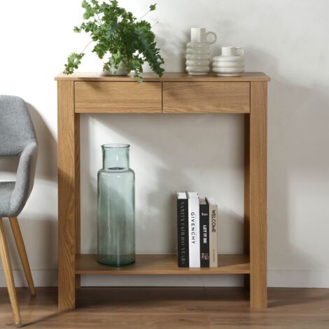 HOMCOM Tavolo Consolle Da Ingresso Con 2 Cassetti E 2 Ripiani – 100x35x79,2 Cm, Struttura In Acciaio, Piano In Melamina Rovere, Antiribaltamento