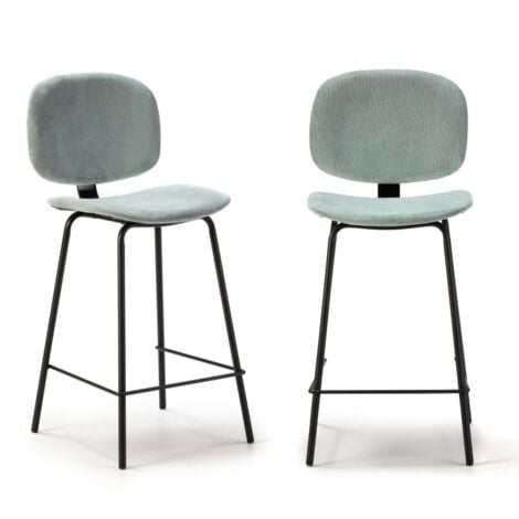 Set 2 Sgabelli Da Bar Velluto - Con Schienale E Poggiapiedi, Grigio