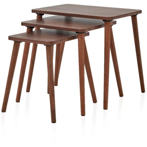 Set Di Tavolini Impilabili Cleo In Mogano - Design Senza Tempo, Legno Massiccio Per Soggiorno - Foto 9