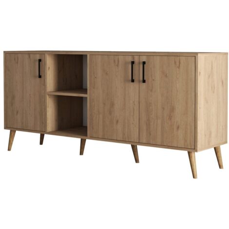 Credenza 3 ante e 2 nicchie aperte decorata in legno di rovere L180 cm - EXXEN (1/5)
