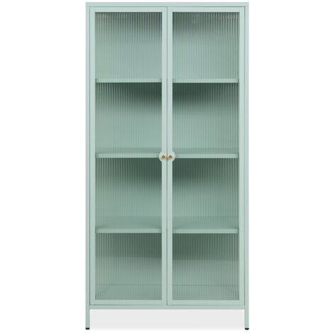Vetrina in vetro scanalato temperato e acciaio laminato verde menta 2 ante Milton52A 80x40x160H