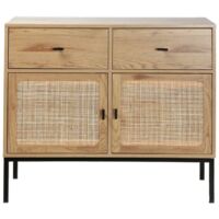 Cassettiera a 2 ante e 2 cassetti con impagliatura in rattan - L90 cm