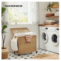 Cesto Portabiancheria 140L OIAHOMY Con Coperchio E 3 Sacchetti: Rattan Sintetico Intrecciato, Pieghevole, Con Manici, Per Ordinare La Lavanderia