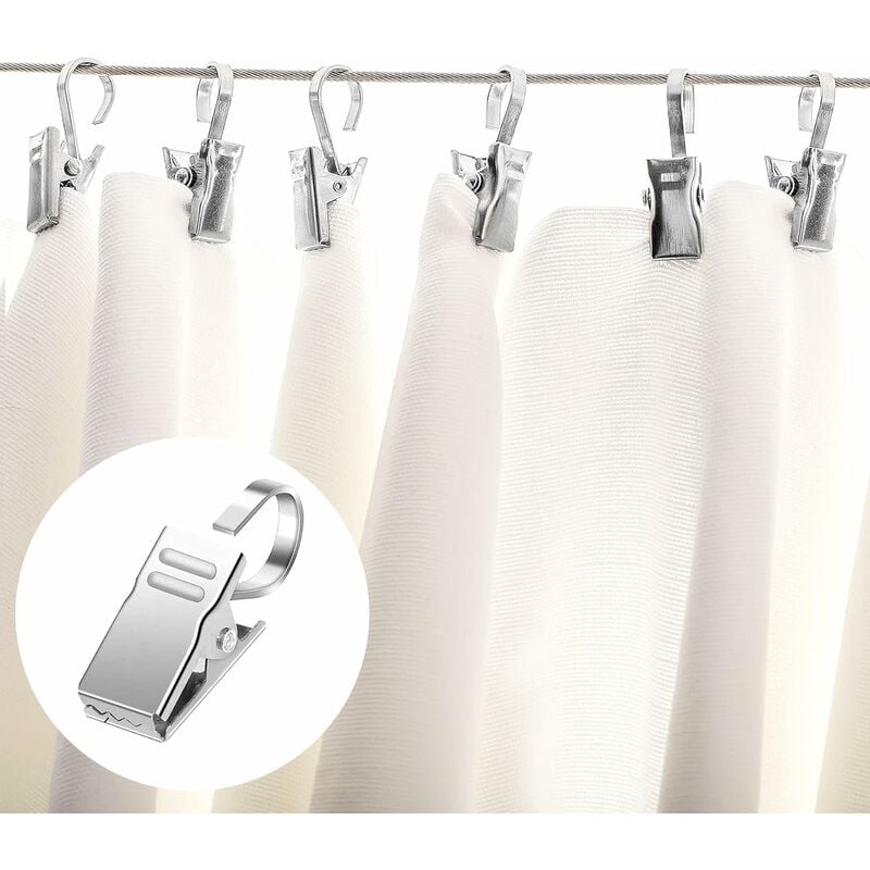 20 Stück Gardinenclips Edelstahl - Vorhang Clips Mit Haken Silber
