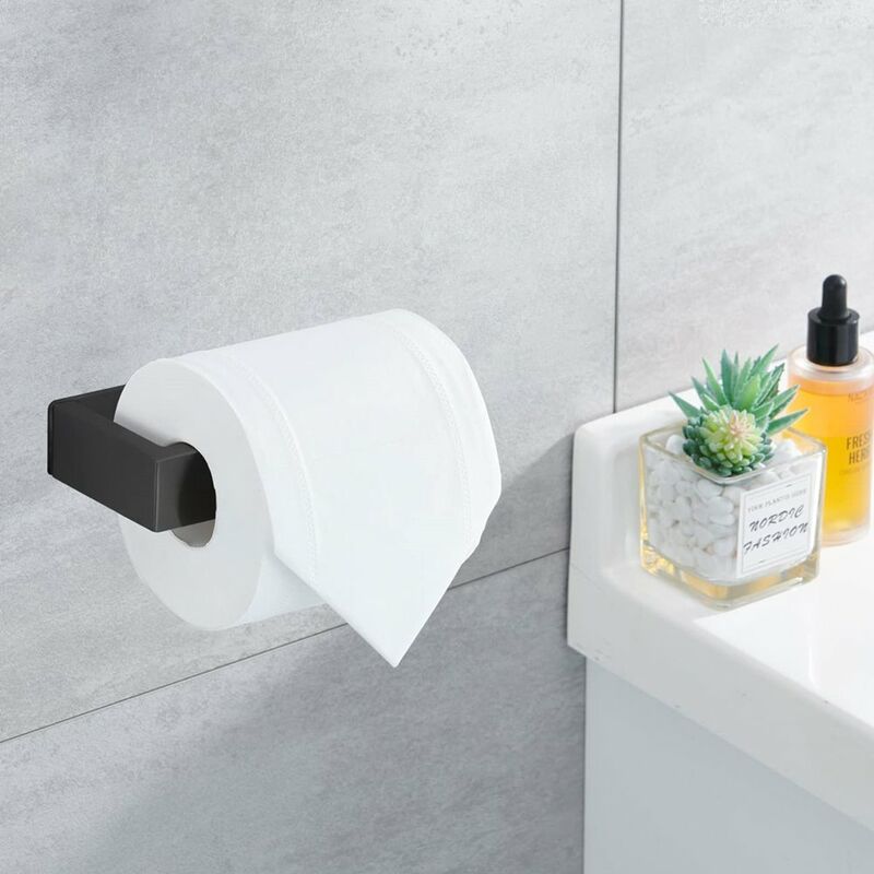 Toilettenpapierhalter Selbstklebend Ohne Bohren – 2 Stück Mit Haken, Edelstahl Schwarz, Für Bad & Küche