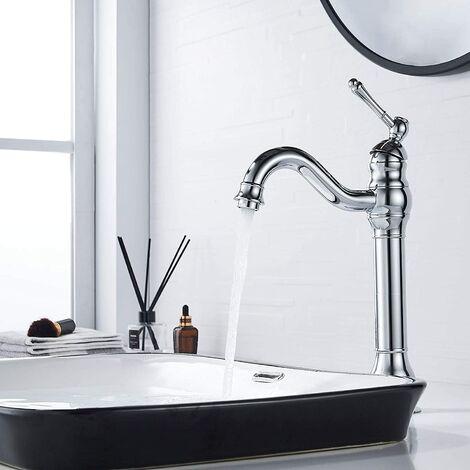 Hoch Wasserhahn Bad Chrom Retro Waschtischarmatur 360° Schwenkbar Messing Waschbeckenarmatur für Badezimmer