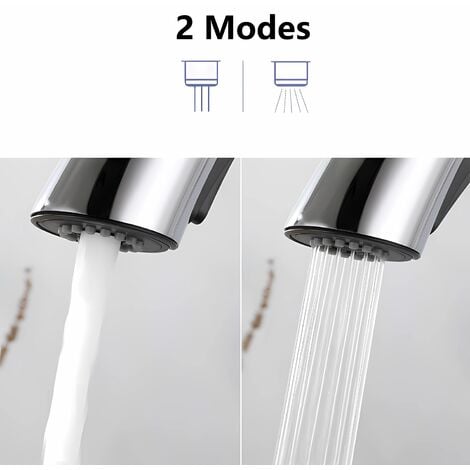 Modern Wasserhahn Bad mit Ausziehbar Brause  Waschtischarmatur Badezimmer mit 2 Wasserauslassmodi Chrom