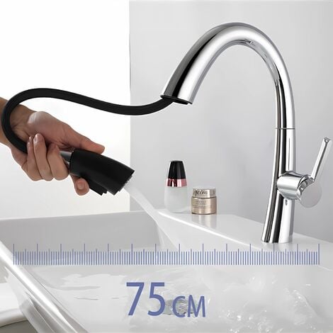 Modern Wasserhahn Bad mit Ausziehbar Brause  Waschtischarmatur Badezimmer mit 2 Wasserauslassmodi Chrom