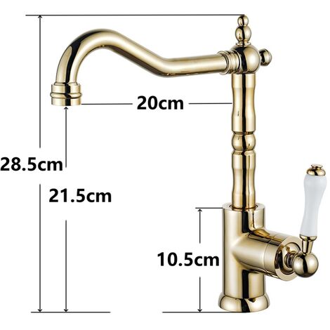 Küchenarmatur Einhebelmischer Waschbecken Mischbatterie aus Messing für Küche Badezimmer Armatur mit 3/8 Zoll Wasserzulaufrohr Gold