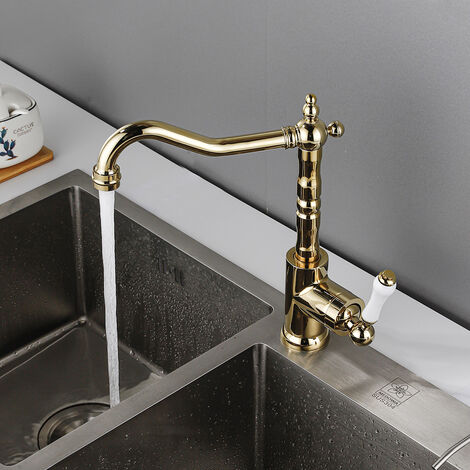 Küchenarmatur Einhebelmischer Waschbecken Mischbatterie aus Messing für Küche Badezimmer Armatur mit 3/8 Zoll Wasserzulaufrohr Gold