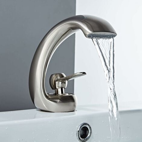 Wasserhahn Bad Wasserfall Wasserhahn Einhandmischer Mischbatterie Modern Waschtischarmatur für Badezimmer Gebürstetes Nickel