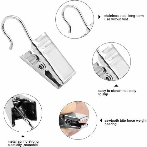 50 Stück Vorhang Clips, Klammern Mit Haken Edelstahl, Metall Clips Haken, Silber Edelstahl