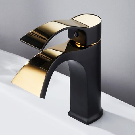 Wasserfall-Armatur Für Waschbecken Aus Messing – Hohe Mischbatterie In Gold | Mit Schläuchen Und Einfacher Montage