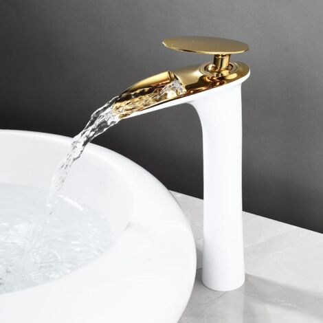 Wasserfall Waschtischarmatur Hoch - Messing Armatur Weiß/Chrom Für Badezimmer