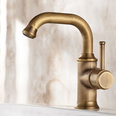 Antik Wasserhahn Bad Messing 360° Schwenkbar Bronze Einhebelmischer Waschtischarmatur Mischbatterie Waschbecken Armatur mit G3/8 Schlauch