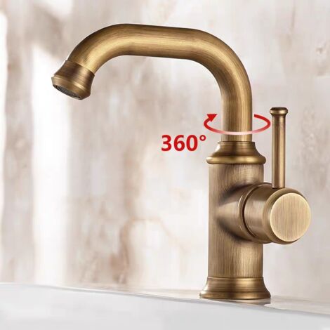 Antik Wasserhahn Bad Messing 360° Schwenkbar Bronze Einhebelmischer Waschtischarmatur Mischbatterie Waschbecken Armatur mit G3/8 Schlauch