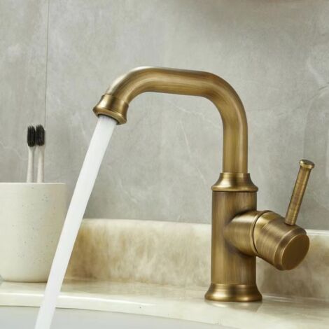 Antik Wasserhahn Bad Messing 360° Schwenkbar Bronze Einhebelmischer Waschtischarmatur Mischbatterie Waschbecken Armatur mit G3/8 Schlauch