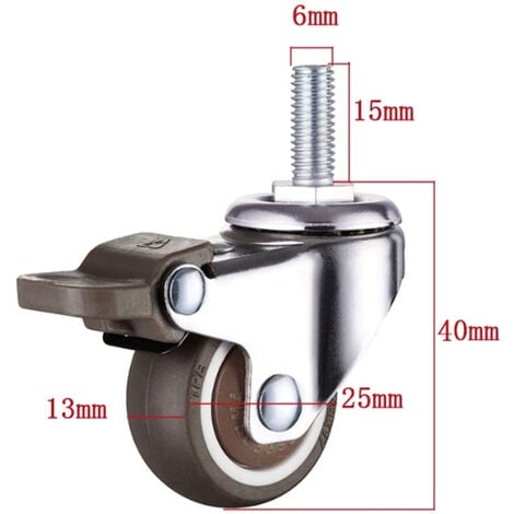 4 Pcs Klein Rollen für Möbel M6x15mm Möbelrollen mit Bremse Durchmesser 25mm Inklusive 2 Lenkrollen 2 Bremsrollen