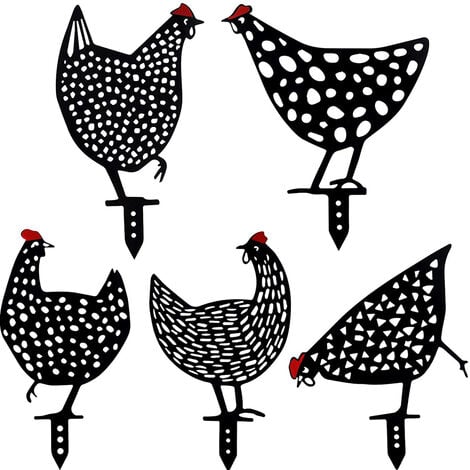 5 Stück Gartendeko Huhn Durchbrochene Gartendekoration aus Metall für Outdoor-Garten Hinterhof Rasen Dekoration