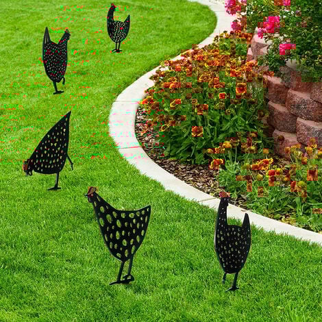 5 Stück Gartendeko Huhn Durchbrochene Gartendekoration aus Metall für Outdoor-Garten Hinterhof Rasen Dekoration
