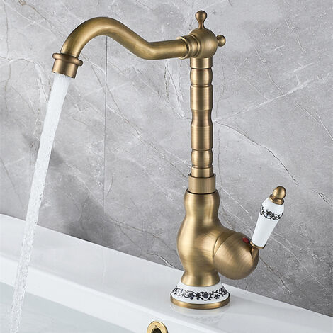 Wasserhahn Bad Vintage Einhebelmischer für Bad Spültischarmatur aus Messing Hoher Auslauf Wasserhahn für Badezimmer Bronze