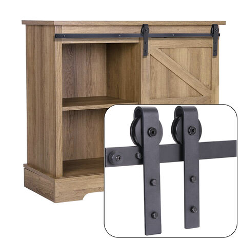 Mini Scheunentür Hardware Kit für Schränke J-förmiger Schiebetürbeschlag für Möbel für Einzeltür Belastung 70kg - 90cm