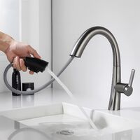 Modern Wasserhahn Bad mit Ausziehbar Brause Waschtischarmatur Badezimmer mit 2 Wasserauslassmodi Grau