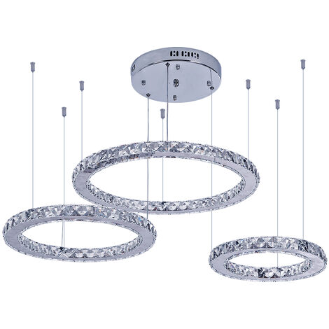 Lustre en cristal moderne à LED allumant 3 anneaux luminaire