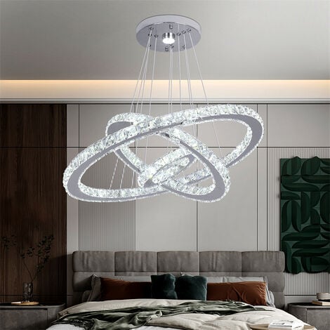 Moderne K9 cristal 3 anneaux lustre LED plafonnier suspendu suspension  luminaire bricolage pour chambre salon blanc froid
