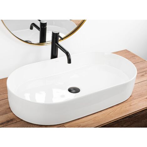 Lavabo De Sobre Encimera Rea Nadia De 60 Cm, Color Gris, Cerámica Sanitaria De Alta Resistencia