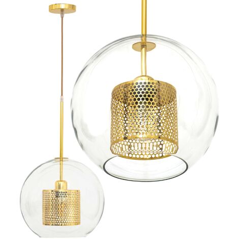 LÁMPARA de SUSPENSIÓN APP555-1CP VIDRIO DESVÁN ORO REDONDO 1-PUNTOS de LUZ E27 25X25X60-120CM AJUSTABLE (1/5)