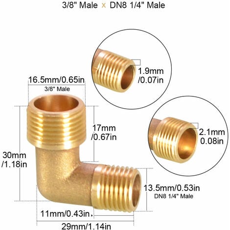 Raccordement de tuyau en laiton de 9 mm (3/8'') et R1/8'' avec filetage  mâle [2 pièces].