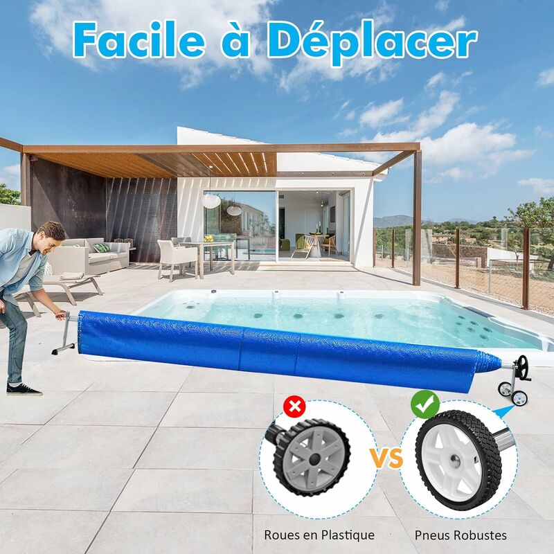 Enrouleur de bâche à bulles pour piscine hors sol extensible de 1.37m à  6.15m avec pinces - Linxor
