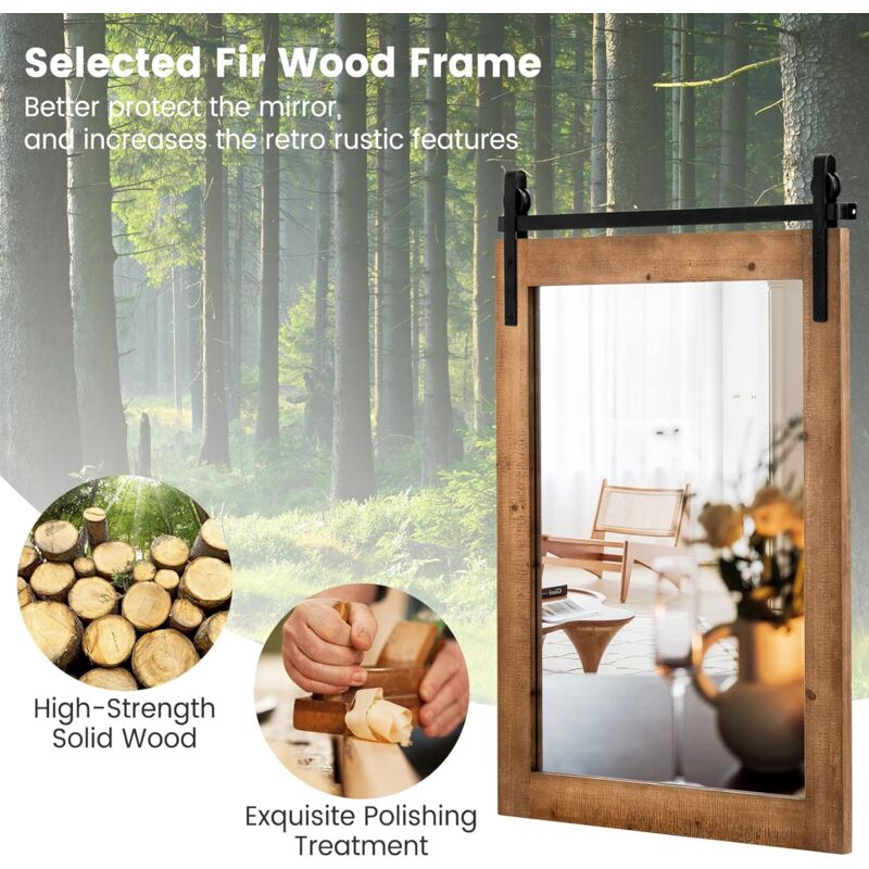 LOVMOR Miroir Mural Rustique Avec Cadre En Bois Blanc - Style Porte De Grange - Décoration Pour Entrée, Salon, Salle De Bain - 100% Bouleau