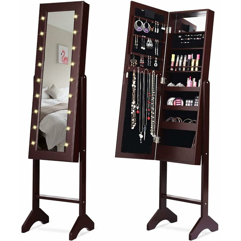RELAX4LIFE Armoire à Bijoux sur Pied avec LED & 2 Miroir, 3 Angles d RELAX4LIFE Armoire à Bijoux sur Pied avec LED & 2 Miroir, 3 Angles d