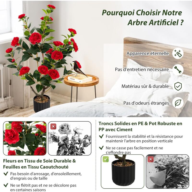 Howngyesimu Lot De 2 Camélias Artificiels De 96,5 Cm En Pot Avec Fleurs Blanches, Plante En Pot Pour Intérieur Et Extérieur, Bureau, Maison, Porche, Décoration - Blanc